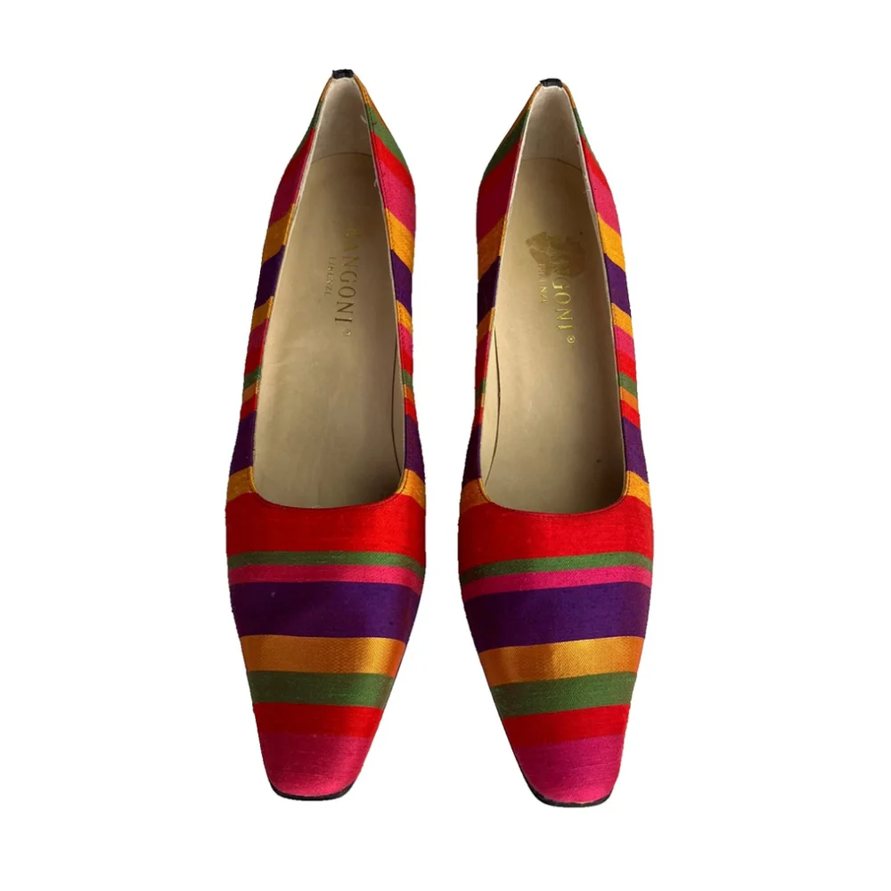 VTG Rangoni Firenze Italian Leather Silk Pumps Rainbow Striped Sz 8 AAA
